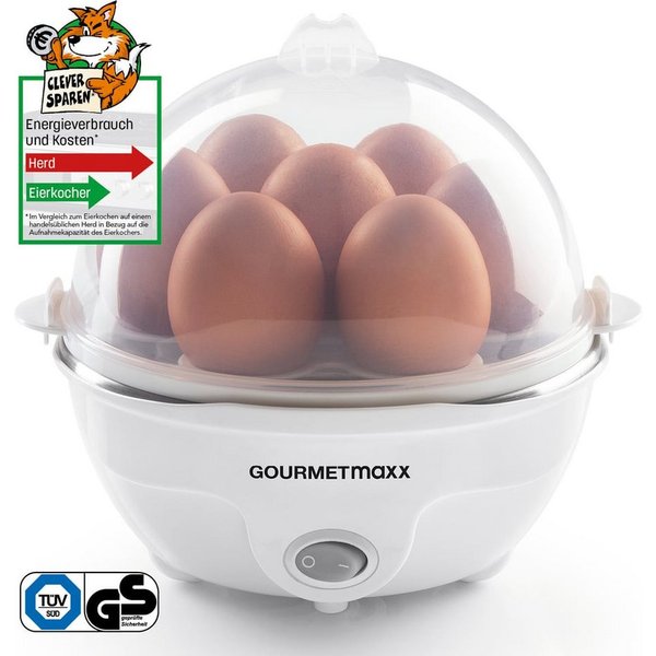 GOURMETmaxx Eierkocher Eierkocher Für 7 Frühstückseier, 350 W, Eierkocher einfach ohne Herd, regulierbarer Härtegrad durch Wasser