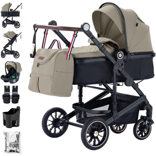 Daliya® Kombi-Kinderwagen NEOMOVE 3in1 Kinderwagen mit i-Size Babyschale & Buggy, (Reise-Set, 10-tlg), Kinderwagen mit i-Size Babyschale, Alu-Rahmen, Großer Ein