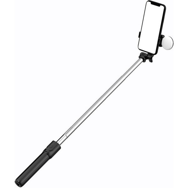 Hurtel Selfie-Stick Selfie-Stick mit rundem LED-Licht - Teleskopstativ 0,71 m Schwarz