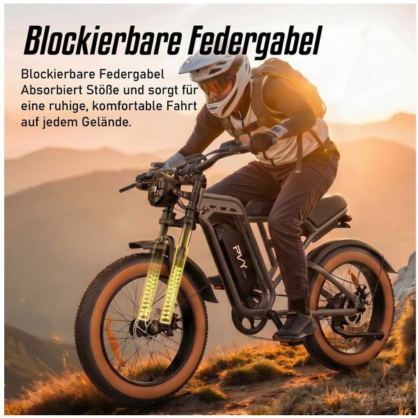 Vankel E-Bike Mountainbike Fat E-Bikes E-Fahrrad Damen u. Herren 960 WH Pedelec Max.120 km E-MBT, Kettenschaltung, Heckmotor, 960 Wh, (Beleuchtungsset mit Batte