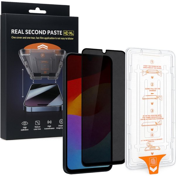 Wigento Displayschutzglas SnapFit Privacy für Samsung Galaxy A18 / A17 mit Anbringhilfe 9H Glas für Samsung Galaxy A18 / A17, Blickschutz, 9H Härte, kratzfest, 