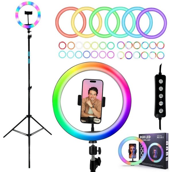 TronicXL Smartphone-Halterung RGB LED Ringlicht 210cm Stativ Ring Light mit Smartphone Halterung, (1-tlg., für TikTok YouTube Streaming Smartphone, Tripod Kamer