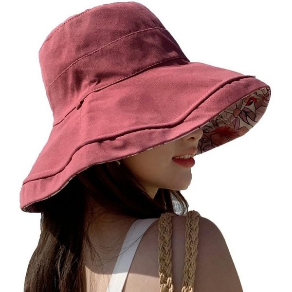 Zaewry Fischerhut Wendbarer Bucket Hat für Damen, UV-Sonnenschutz, Breite Krempe Fischerhut, Sommer-, Strand- & Reisehut