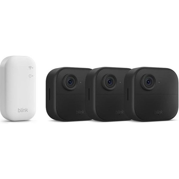 blink Überwachungskamera Kamera Outdoor 4 Sicherheitskamera 3-Kamera-System (Innenbereich, Außenbereich, 3-tlg)