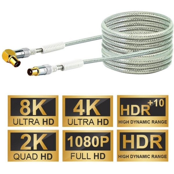 Schwaiger HQ 10m Antennen-Kabel 110db Koaxial-Kabel IEC Video-Kabel, Koaxial, Koaxial (1000 cm), Koax-Kabel Full HD TV 8K 4K UHD HD+ HDR 110 db Ferrit-Filter