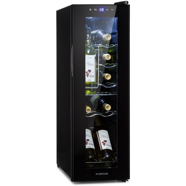 Klarstein Weinkühlschrank Shiraz 12 Slim Uno Weinkühlschrank 12 Flaschen 32L 1 Zone 5-18°C, für 12 Standardflaschen á 0,75l,Wein Flaschenkühlschrank Weintemperi
