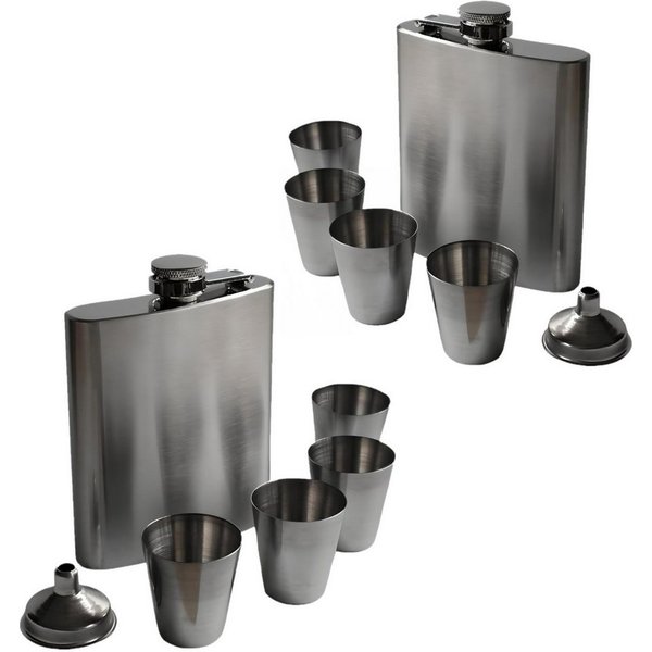 Uzman Flachmann Geschenkset Flachmann – 2 Flachmänner + 8 Becher + 2 Trichter