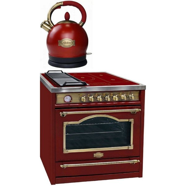 Kaiser Küchengeräte Induktions-Standherd Range Coocker 90cm, Elektro Standherd 90 cm+ Retro Wasserkocher HC 93655 IRotEm+WK 2000 RotEm., mit 1-fach-Teleskopausz