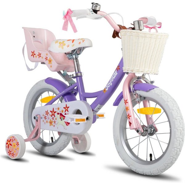 JOYSTAR Kinderfahrrad 12 14 16 18 Zoll Mädchenfahrrad, 2-9 Jahre, Geschenk für Prinzessin, 1 Gang, Puppenradsitz & Stützrädern& Korbstreamer, 18 Zoll mit Stützr