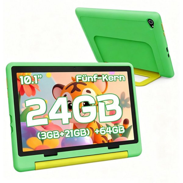BUFO Android 16 10-Zoll, 24(3+21) GB RAM + 64 GB ROM (TF Expand 1TB) Kinder Tablet (10", 64 GB, Android 16, WiFi 6, Android 16, Elterliche Kontrolle, HD IPS 128