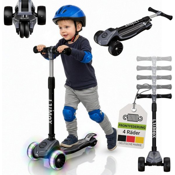 Juskys Dreiradscooter Lumox, Höhenverstellbar, blinkende Reifen, Hinterradbremse, klappbar