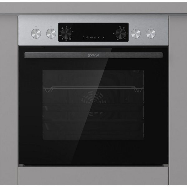 GORENJE Elektro-Herd-Set Inox Atlantik Basic Set, mit 1-fach-Teleskopauszug, Aqua Clean, Herd-Set mit Heißluft, Versenkknebel & Teleskopauszug