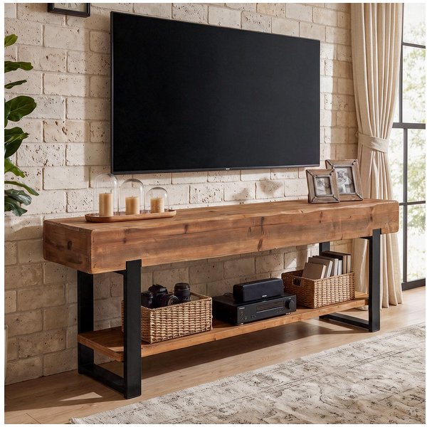 Tribesigns TV-Ständer TV-Schränke für 55/60/65-Zoll-Fernseher, 2-stöckiges Konsolentisch, (Entertainment-Center Industriestil mit Metallrahmen, TV-Konsole Holz 