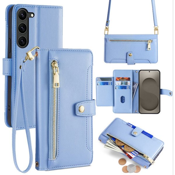 betterfon Handykette für Samsung Galaxy Leder Umhänge Hülle mit Kartenfächer, 5 Kartenfächer + verstellbare Kette & Standfunktion mit TPU-Schutz