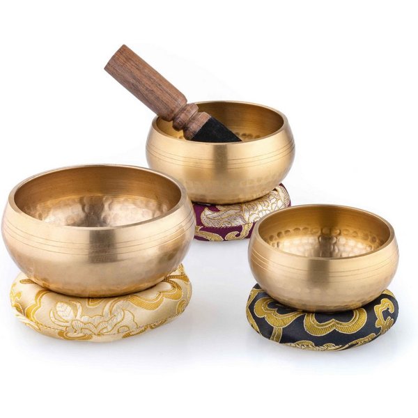 naturling Klangschalen Percussion,3er Set, 3-St., mit Klöppel und Kissen, 8 bis 11 cm Durchmesser