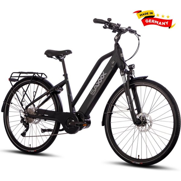 SAXXX E-Bike Trekkingrad 28x2'' für Damen u. Herren, SAXXX PST, 522Wh, 60-100km, 130kg, 10 Gang SHIMANO Deore Schaltwerk, Kettenschaltung, Mittelmotor, 522 Wh, 