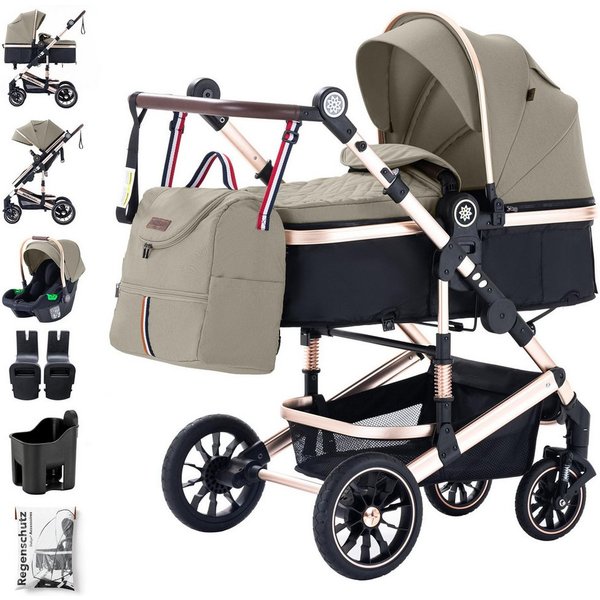 Daliya® Kombi-Kinderwagen NEOMOVE 3in1 Kinderwagen mit i-Size Babyschale & Buggy, (Reise-Set, 10-tlg), Kinderwagen mit i-Size Babyschale, Alu-Rahmen, Großer Ein