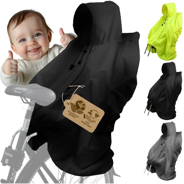BambiniWelt by Rafael K. Fahrradkindersitz Regencape Regenponcho für Kinderfahrradsitz Reflektorstreifen, Kinderhelm passt unter die Kapuze