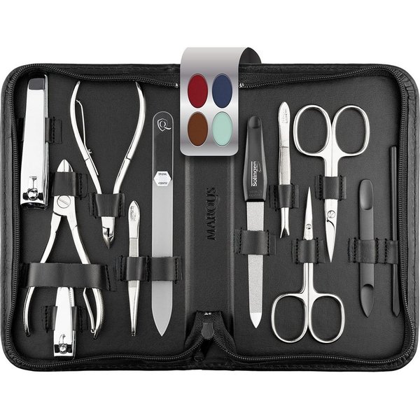 marQus Maniküre-Pediküre-Set 12 Teile in Echt Leder Etui handlich und weich, 12-tlg., Komplett Kit mit allem für die Hand- und Fußpflege, Nagelset