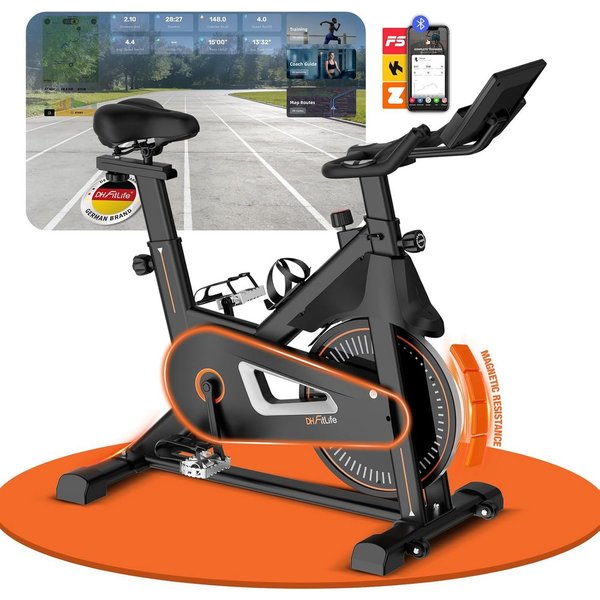 DH FitLife Heimtrainer Fahrrad mit APP Magnetwiderstand Stationäres Fahrrad für Zuhause (inklusive APP-Unterstützung, mit neuem Lenker & Monitor), Leises Indoor
