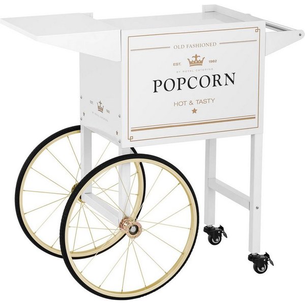 Royal Catering Popcornmaschine Popcornwagen Wagen für Popcornmaschine Popcorntrolley 2 Bremsen weiß &