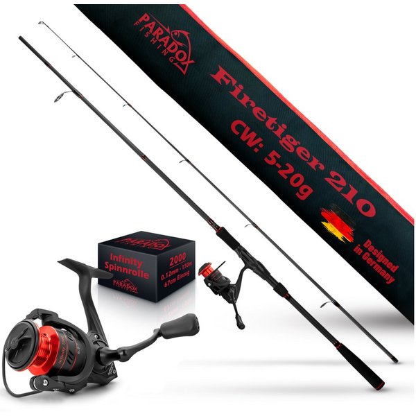 Paradox Fishing Spinnrute Firetiger, (Firetiger Spinnrute + Infinity Rolle), 2,1m/2,4m/2,7m, 5-20g/15-35g/20-60g