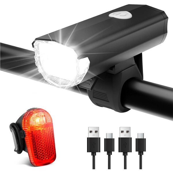 TUWENA Fahrradbeleuchtung LED Fahrradlicht Set, STVZO Zugelassen Fahrradbeleuchtung Fahrradlampe, USB-Aufladung Fahrrad Licht Bike Light mit Frontlichter und Rü