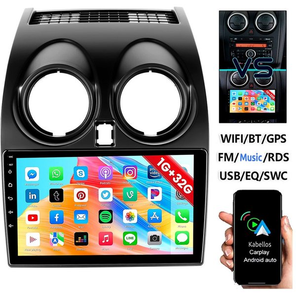 ESSGOO DAB+ Carplay Für Nissan Qashqai J10 2007-2015 GPS Navi Android 15 RDS Autoradio (4+64GB(optional), FM, AM, DAB+ (optional), Carplay Android Auto Bluetoot