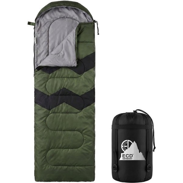 ECD Germany Deckenschlafsack Schlafsack Outdoor für Camping 210 cm Hüttenschlafsack 3 Jahreszeiten, Mumienschlafsack Khaki wasserabweisend kleines Packmaß leich