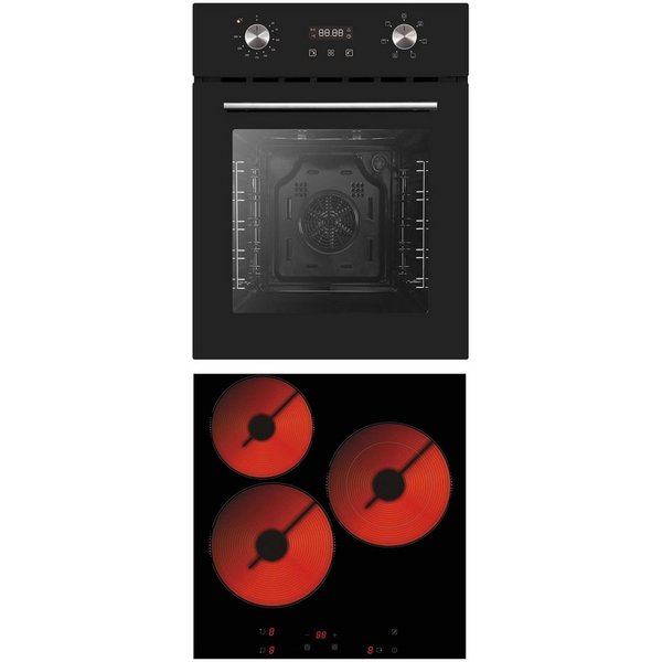 PKM Elektro-Herd-Set Einbau Herd Set Backofen nur 45 cm breit Glaskeramik-Kochfeld Umluft, mit 1-fach-Teleskopauszug