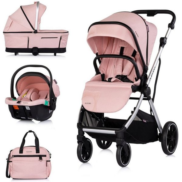 Chipolino Kombi-Kinderwagen Aurora 3 in 1, EVA-Material, Aluminium, 3-Punkt-Gurt, Babywanne, Babyschale