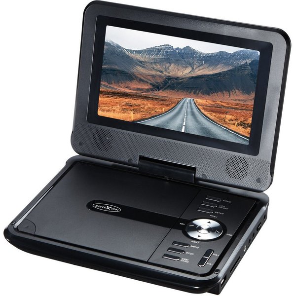 Reflexion DVD7002N Portabler DVD-Player (Eingebauter Akku, AV-IN, AV-Out, USB, SD-Slot, 12V Auto-Adapter)