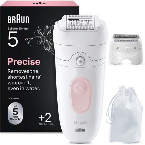 Braun Epilierer Silk-épil 5 SE5-030, Wet & Dry, Einfache Haarentfernung, Rasieraufsatz und Trimmeraufsatz