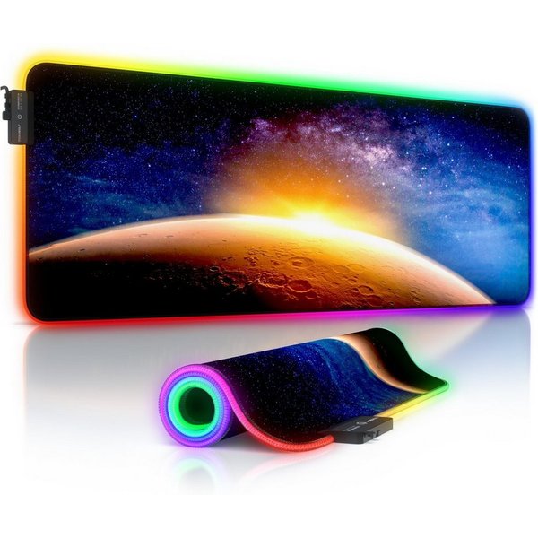 Titanwolf Gaming Mauspad RGB Mousepad 800 x 300 x 3 mm, Multi Color LED XL Tischunterlage (1-St), rutschfest, abwaschbar, Geschwindigkeit & Präzision, Stars & M