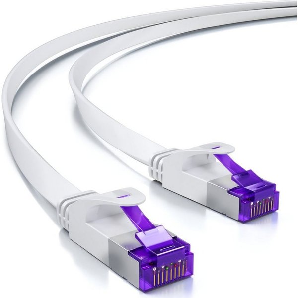 deleyCON deleyCON 20m RJ45 Patchkabel Flachkabel mit CAT7 Rohkabel U/FTP - Weiß LAN-Kabel