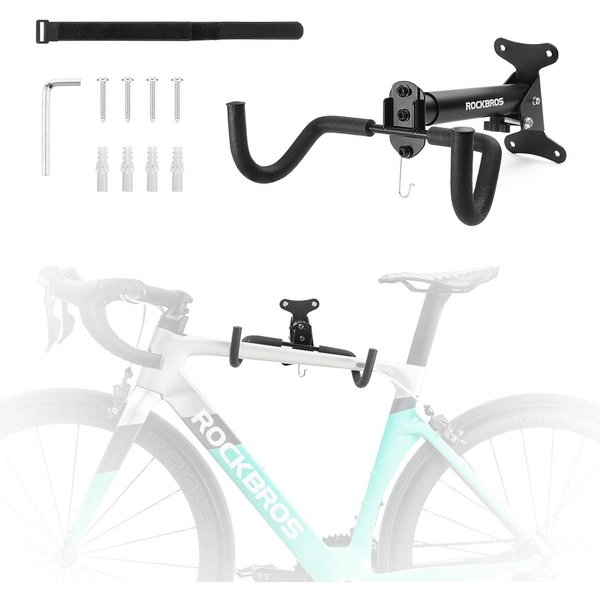 ROCKBROS Fahrradständer 90° klappbare Fahrrad-Wandhalterung mit Helmhake, 30 kg Tragkraft