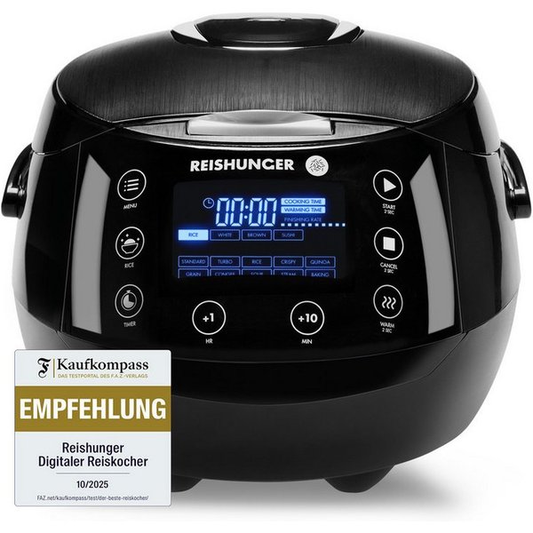 Reishunger Reiskocher Digital – 1,5 L – Multikocher – 12 Programme – Keramikbeschichtung, 860 W, Timer- und Warmhaltefunktion, 7-Kochphasen-Technologie, LED-Dis