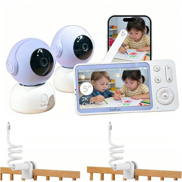 Boifun Video-Babyphone Babyphone 720P mit Kamera 5 Zoll Baby Monitor, mit Kamera und Audio WLAN, 3000-mAh-Akku, 1-tlg., unterstützt Temperaturüberwachung Schlaf