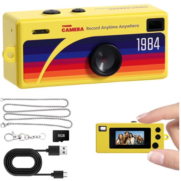 Pdgrid Retro Mini Daumenkamera 1080P mit Blitzlicht & 8GB TF-Karte Kompaktkamera (tragbar Kids Kamera, Schlüsselanhänger Digitalkamera, 1080 MP, 4 Filter mit Ty