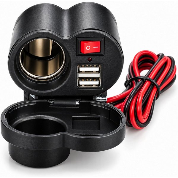 Bolwins D72C Motorrad Steckdose Dual USB Ladegerät mit Zigarettenanzünder USB-Ladegerät (1500 mA, Packung, 1-tlg., 1x Motorrad USB Ladegerät mit Ein-/Ausschalte