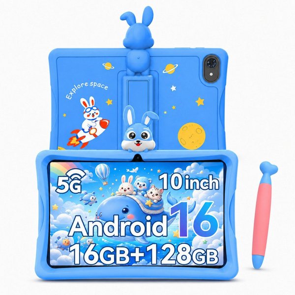 VekfulPC 10.1" 128GB Kids Tablet mit TPU-Schutzhülle/Stift/Smartwatch Tablet (10.1", 128 GB, Android16, 5000 mAh, Kindersicherung, Widevine L1, WiFi 6, Kids Spa