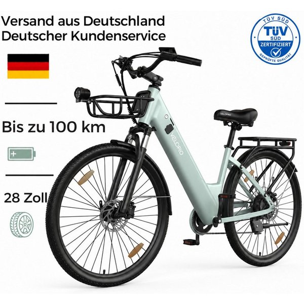 PIXAR E-Bike Cityrad Pedelec 28 Zoll 36V 18Ah bis 100 km Shimano 7 Gang, 7 Gang, Heckmotor, 648 Wh, Bürstenloser Motor, Bürstenloser Motor
