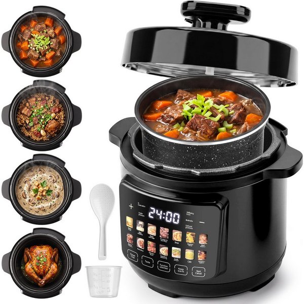 CkeyiN Pro Multikocher Edelstahl, Pressure Cooker, 14-in-1 Reiskocher, Slow Cooker, 1600 W, 6 l Schüssel, Separate Dampftaste, 8 Sicherheitssystem,Antihaft & Le