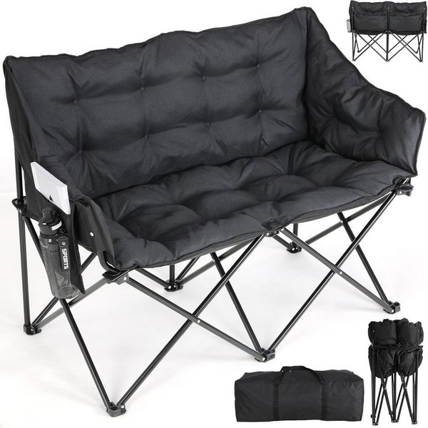 TLGREEN Campingstuhl Doppel Campingstuhl Klappbar 320KG Belastbar (Gepolstert XXL Outdoor Klappstuhl mit Seitentaschen & Rückentasche), Campingsofa 2 Personen f