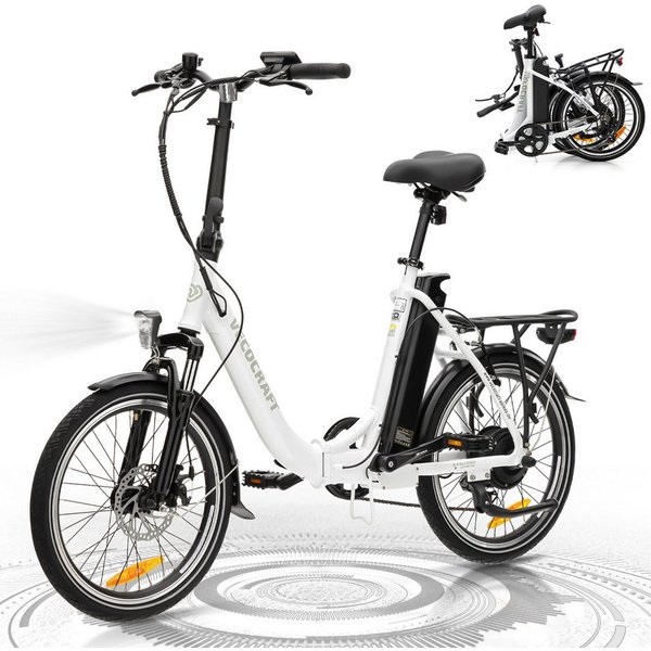 VECOCRAFT E-Bike Faltrad 36V 13Ah Elektrofahrrad,20’’ Pedelec max.100km,klappbar, E-PAX, 7 Gang Shimano, Kettenschaltung, Heckmotor, 468 Wh, E-Citybike,Cityrad 