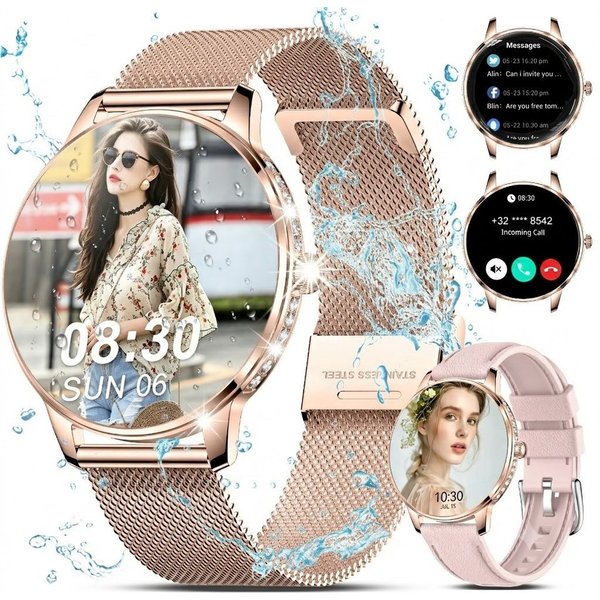 Forrlite 2026 Neues Smartwatch Damen Herren mit Telefonfunktion, Smartwatch (38mm cm/1.19 Zoll) Spar-Set, 4-tlg., Anrufe, Schrittzähler, Puls, Blutdruck, Stress