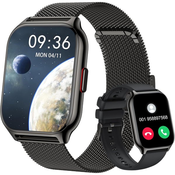 Zevelora Damen's und Herren's Fitness-Tracker Telefonfunktion Smartwatch (5,08 cm/2 Zoll, Android/iOS), mit austauschbarem weichem Silikonarmband, mit Sprachass