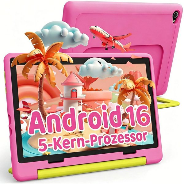 BUFO 10 Zoll Android 16, 24(3+21)GB RAM+64GB, 1280x800 HD IPS, Kinder Tablet (10", 64 GB, Android 16, WiFi 6, Robuste Schutzhülle, Vorinstallierte Lernapps, GMS