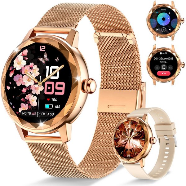 ibettertec Smartwatch Damen, mit Anruffunktion Smartwatch (Fitnessuhr mit Telefonfunktion/WhatsApp Notiz,Smartwatch Fitness Tracker Uhr IP68 Wasserdicht,1.2" HD