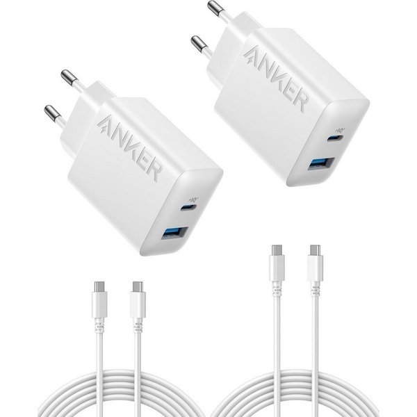 Anker Anker 20W USB-C-Ladegerät, Doppelpack, 2-Port, PD-Schnellladegerät USB-Ladegerät (2-tlg., iPhone 17/16/15 Serie, Galaxy, iPad und mehr, inkl)